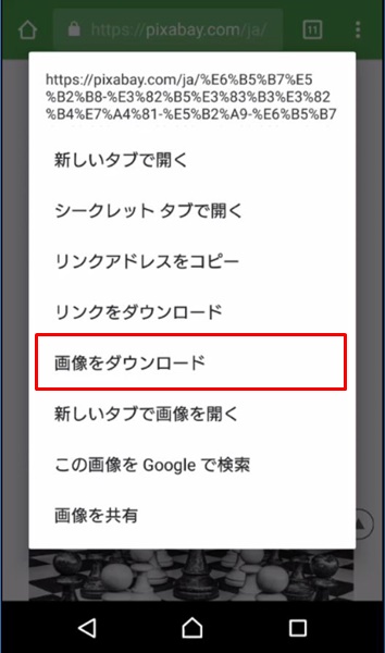 Androidスマホ ウェブページ内の画像をダウンロードする方法